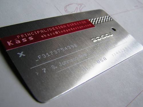 Metal imprinted card.