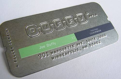 Metal card with imprint.