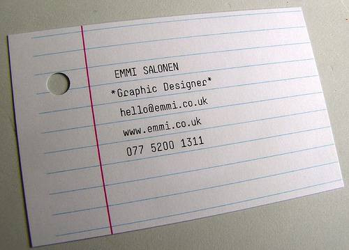 Notebook paper designed business card.